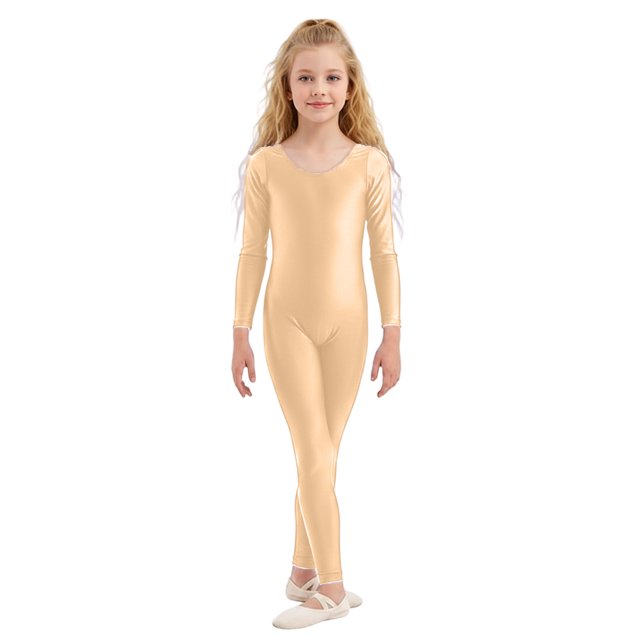 Wdgfv Justaucorps de Danse à Manches Longues et Col Rond pour Filles, Kaki, 4-6 Ans