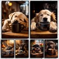 thumbnail image 2 of Póster acogedor de perro y café, pintura en lienzo, arte de pared, imagen de pared para sala de estar, café nórdico, cocina, habitación, decoración del hogar, regalos, 2 of 5