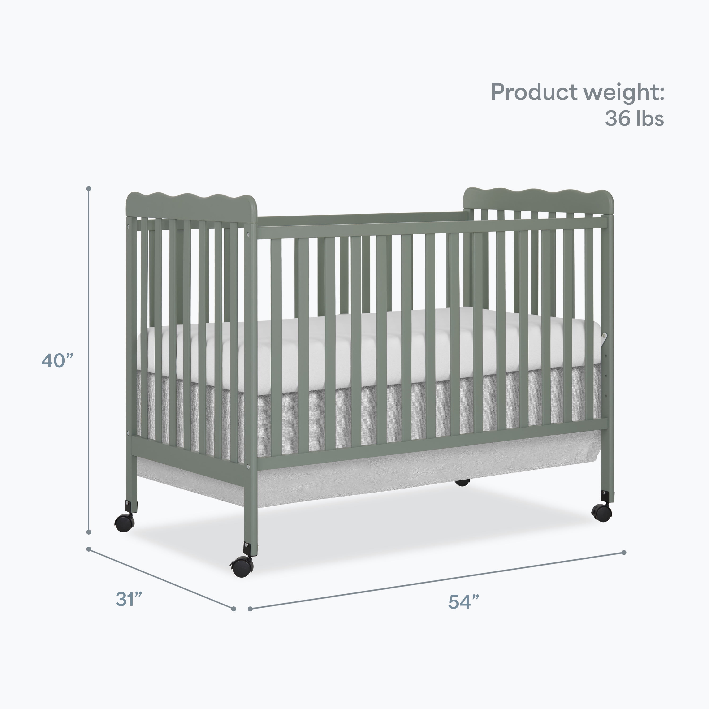 Dream On Me Carson Classic 3-in-1 Portable Crib in Meadow Green, Removable Wheels, Converts from Baby Crib to Toddler Bed, Day Bed and Kids Sofa, Three Adjustable Mattress Height Positions