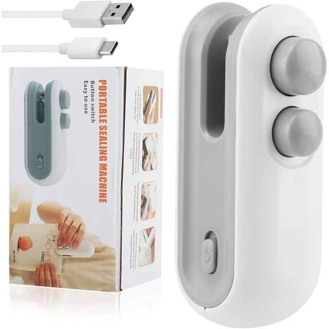 2 in 1 Mini Bag Sealer, Rechargeable Bag Sealer Heat Seal with Cutter, Magnet Mini Resealer Machine Portable Resealer for Plastic Bags Snacks & Food Storage