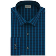 Reaction Kenneth Cole Mens Dress Shirt Check Slim Fit Blue 16 1/2