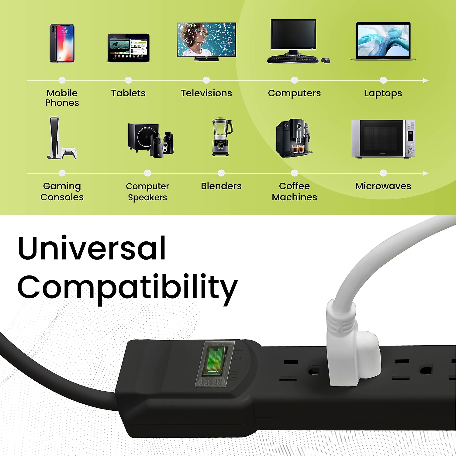 GoGreen Power 6 Outlet Surge Protector 16106MSBK - 6ft Cord - Black