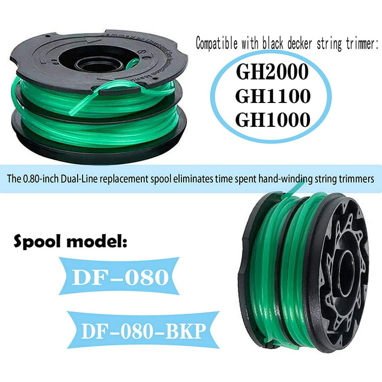 30ft 0.080-inch DF-080 Trimmer Replacement Spool Compatible with Black  Decker GH1000 GH1100 GH2000 String Trimmer,DF-080 & DF-080-BKP Dual Line  Edger