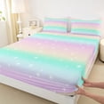thumbnail image 4 of Erosebridal Pink Green Rainbow Bed Sheets, Cartoon Stars Sky King Sheets, 4pcs, 4 of 5