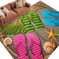 thumbnail image 2 of Summer Slippers Washable Living Room Rugs 5'x7', Pink Green Blue Shoes Shell Palm Leaf Wooden Stripes Low Pile Throw Large Area Rugs Non-Slip Sturdy Edge Binding Carpet for Dining Room Bedside, 2 of 9