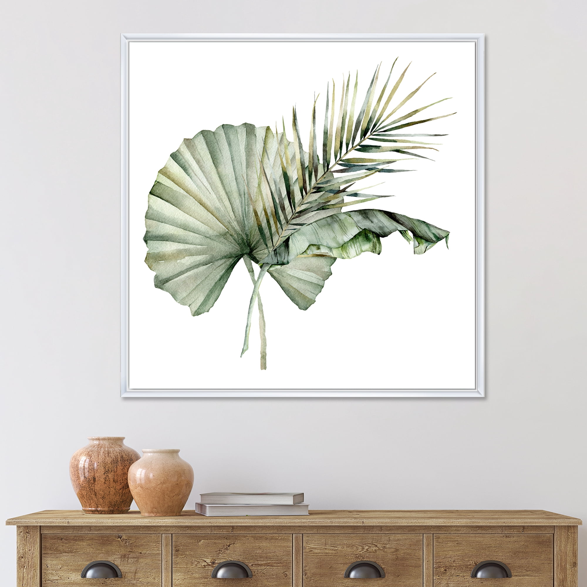 Designart 'Tropical Bouquet With Banana Coconut and Palm Leaves' Traditional Framed Canvas Wall Art Print
