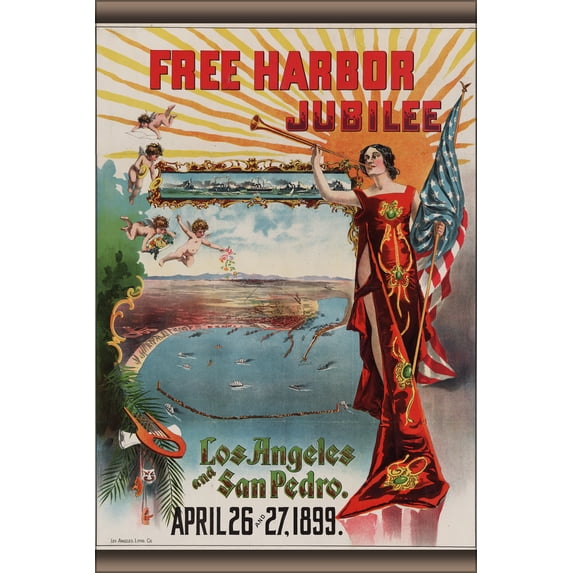 24"x36" Gallery Poster, Free Harbor Jubilee poster, Los Angeles & San Pedro, California, 1899
