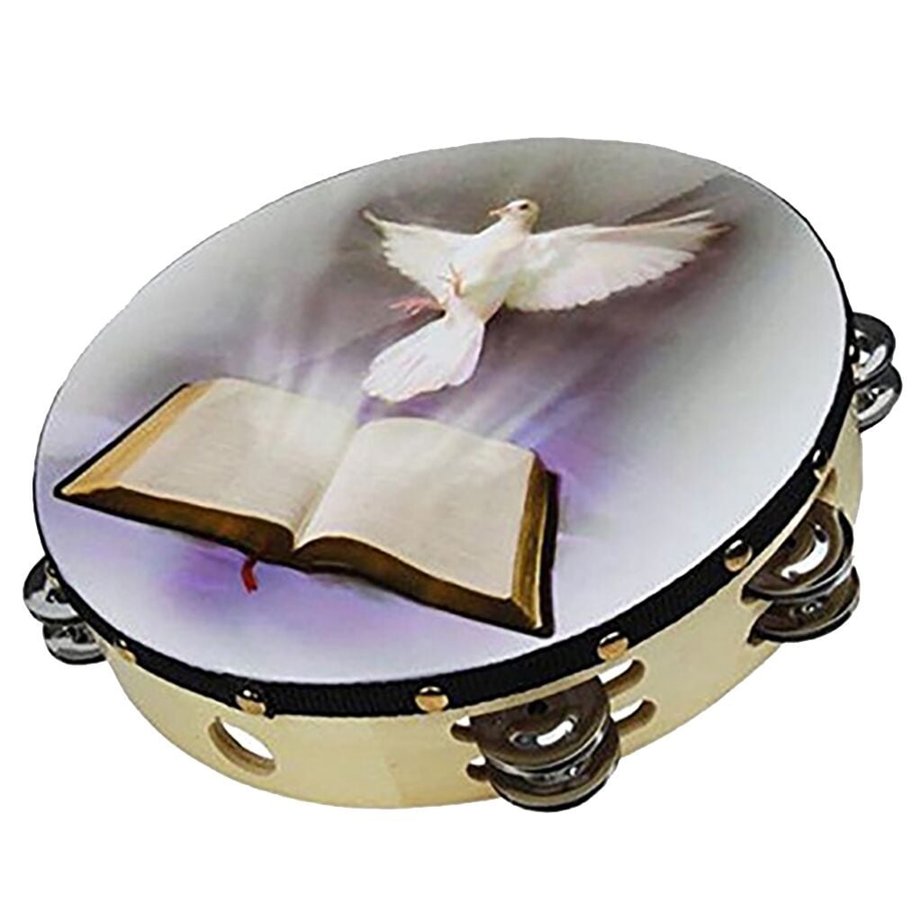 XZNGL Tambourine 10 Dove Bible Double Row Jingle Percussion Instrument