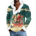 thumbnail image 2 of Men's Casual Christmas Printed Plush V-Neck Fleece Long Sleeve Sweatshirt, Christmas Tree Print Festive Top, Warm and Comfortable for Men's Holiday Wardrobe,Green,L, 2 of 5