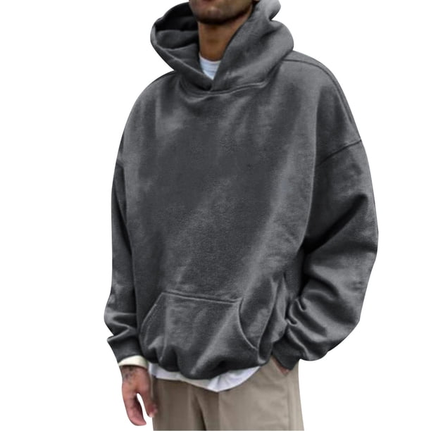 Gibobby Camisetas casuales con capucha para hombre de manga corta de color liso(Gris,M)