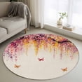 thumbnail image 2 of Round Rug 4ft Area Rug,Country Ombre Pink Yellow Flower Area Rugs for Living Room Bedroom,Butterfly on Retro Linen Floor Mat Non-Slip Non-Shedding Carpet Indoor Accent Rugs, 2 of 9