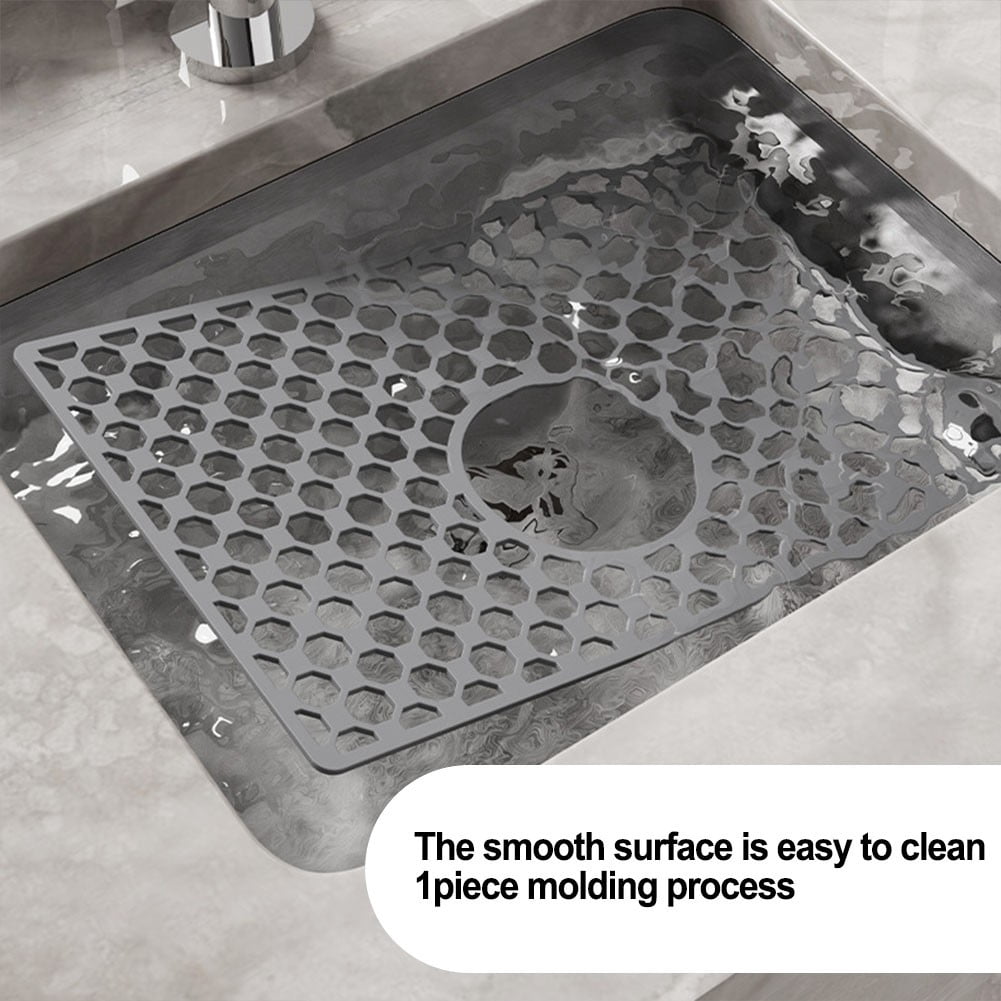 Silicone Sink Mat For Kitchen Nonslip Heat Resistant Design With Center Drain