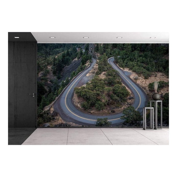 wall26 - Curves Winding Road High View in Mountains - Removable Wall Mural | Self-Adhesive Large Wallpaper - 100x144 inches