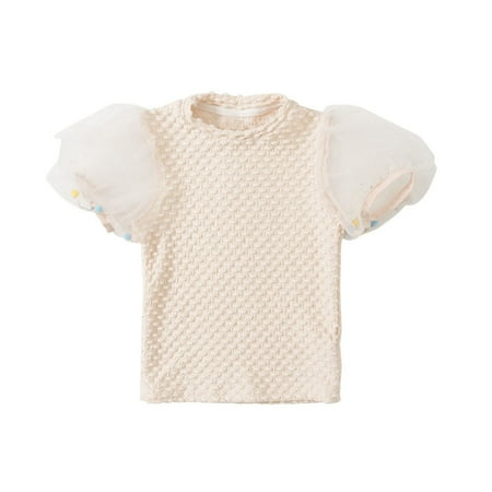 

Pimfylm Teen Tops Girl s Rib-Knit Short Sleeve Trim Crew Neck Crop Tee Top White 12-18 Months