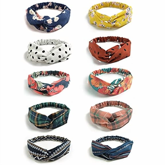 10 Pack Boho Headbands for Women Vintage Cross Elastic Head Wrap Hair Accessories