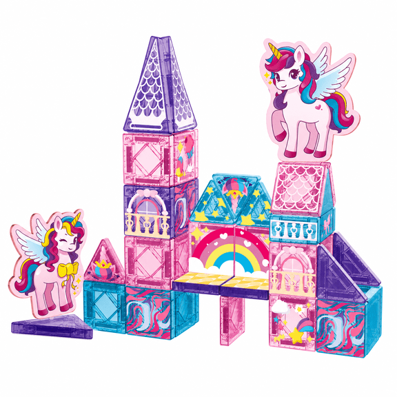 Travel Magnetic Tiles Set Unicorn Theme, STEM Building Toys for Kids Ages 3-8, Unicorn Toy Gifts for 3 4 5 6 7 8 Year Old Girls