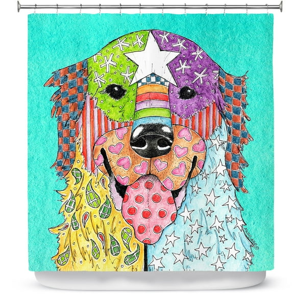 Shower Curtains 70" x 93" from DiaNoche Designs by Marley Ungaro - Golden Retriever Dog Turquoise