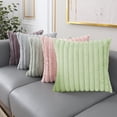 thumbnail image 3 of harmtty Cushion Cover Stripe Design Good Comfort Soft Touch Anti-fouling Decorative Faux Rabbit Fur Plush Throw Pillow Cover for Home,Light Green, 3 of 8