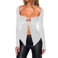thumbnail image 1 of Gupgi Women Long Sleeve T-Shirts Solid Color Cutout Shirts Spring Slim Fit Tops, 1 of 3