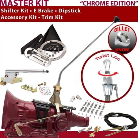 American Shifter AOD Shifter Kit Chrome 23 in. E Brake Cable Clamp Clevis Trim Kit Dipstick for F4067