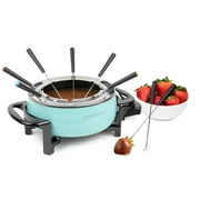 Nostalgia 12-Cup Fondue Set, Electric Fondue Pot with Temp Control and 8 Color Coded Dipping Forks, Aqua