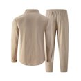 thumbnail image 4 of Elvqul Men's Long Sleeve Shirt and Pants Set with Button Detail & Drawstring Closure, Linen-Blend, 4 of 5