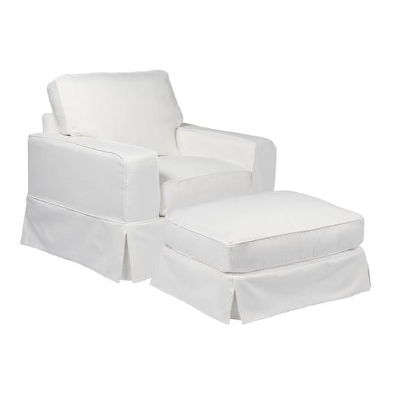 Sunset Trading Americana Box Cushion Fabric Slipcovered Chair & Ottoman in White