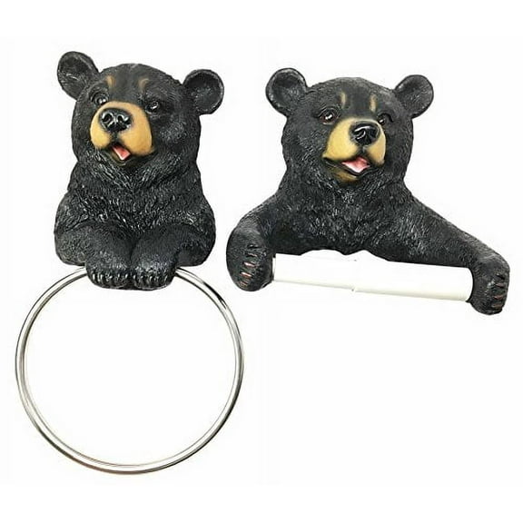 Darling Black Bear Toilet Paper and Hand Towel Holder Bathroom Wall Decoration Sculpture for Cozy Cabin and Hunting Lodge Decor Matching Figurine Set