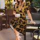 thumbnail image 3 of Balery Golden Leopard Glitter Vestidos sueltos de manga corta para mujer, vestidos de verano 2025, vestidos casuales de corte A con vuelo., 3 of 6