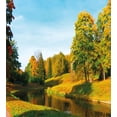 thumbnail image 3 of Landscape Duvet Cover Set, Scenery View Natural Forest Park with Trees and River Photo Image, Decorative 3 Piece Bedding Set with 2 Pillow Shams, Calking Size, Marigold and Olive Green, by Ambesonne, 3 of 3
