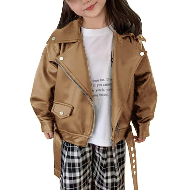 GDREDA Children's Coat Spring And Autumn New Motorcycle Short Leather Jacket For Boys And Girls With Velvet (Green,6-7 Years)