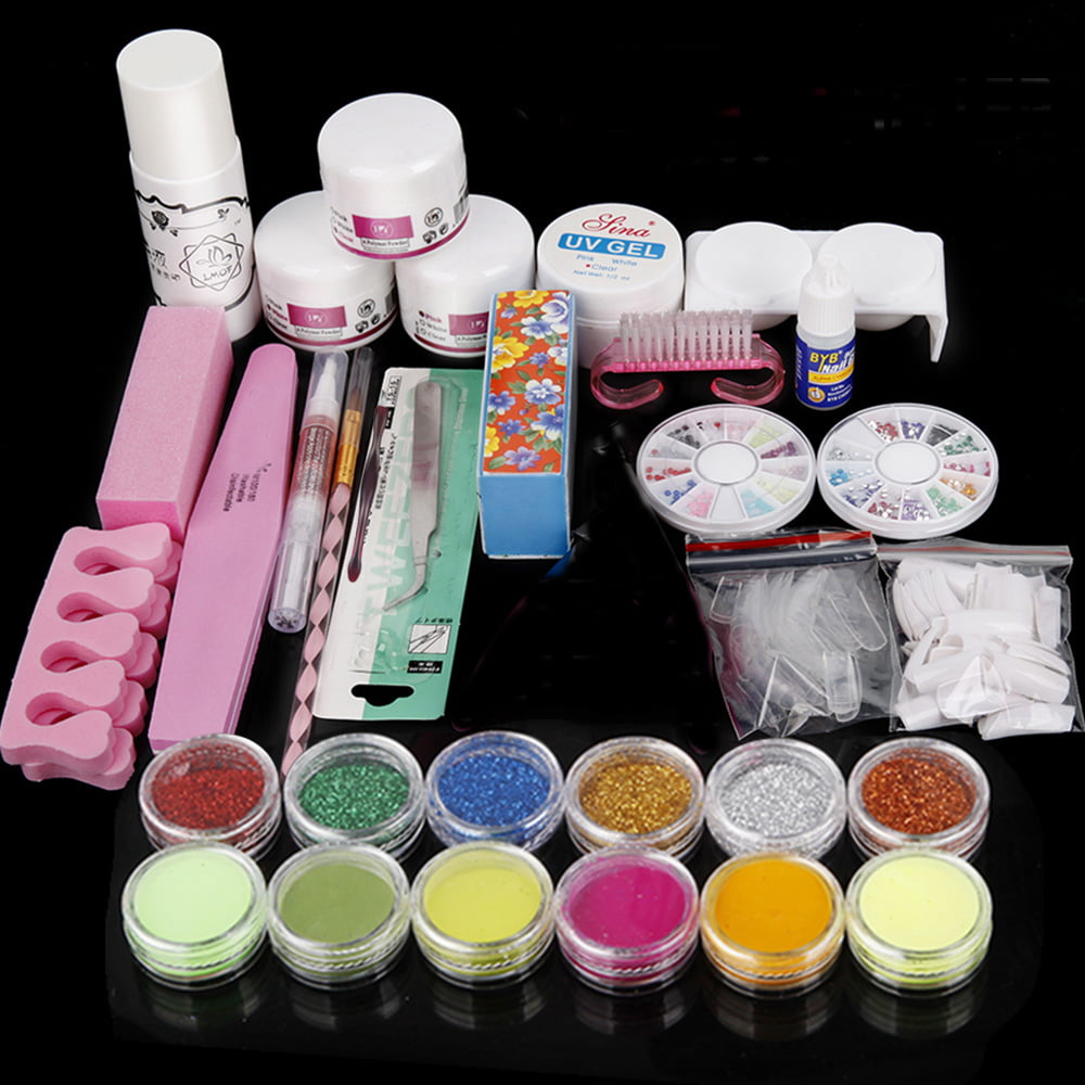 32pcs Women Acrylic Nail Kits Full Set Acrylic Powder Glitter