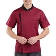 thumbnail image 2 of Nokdvo Men's Chef Jackets Lightweight Button Closure Breathable Short Sleeve Coat Spring Summer Baggy Workwear with Pocket,Red XL, 2 of 4