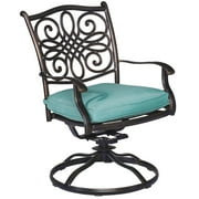 Hanover Traditions 7-Piece Outdoor Patio Dining Set with Rust-Free Aluminum Dining Table, 4 Elegant Dining Chairs and 2 Swivel Rockers with Blue Cushions| TRADDN7PCSW-BLU
