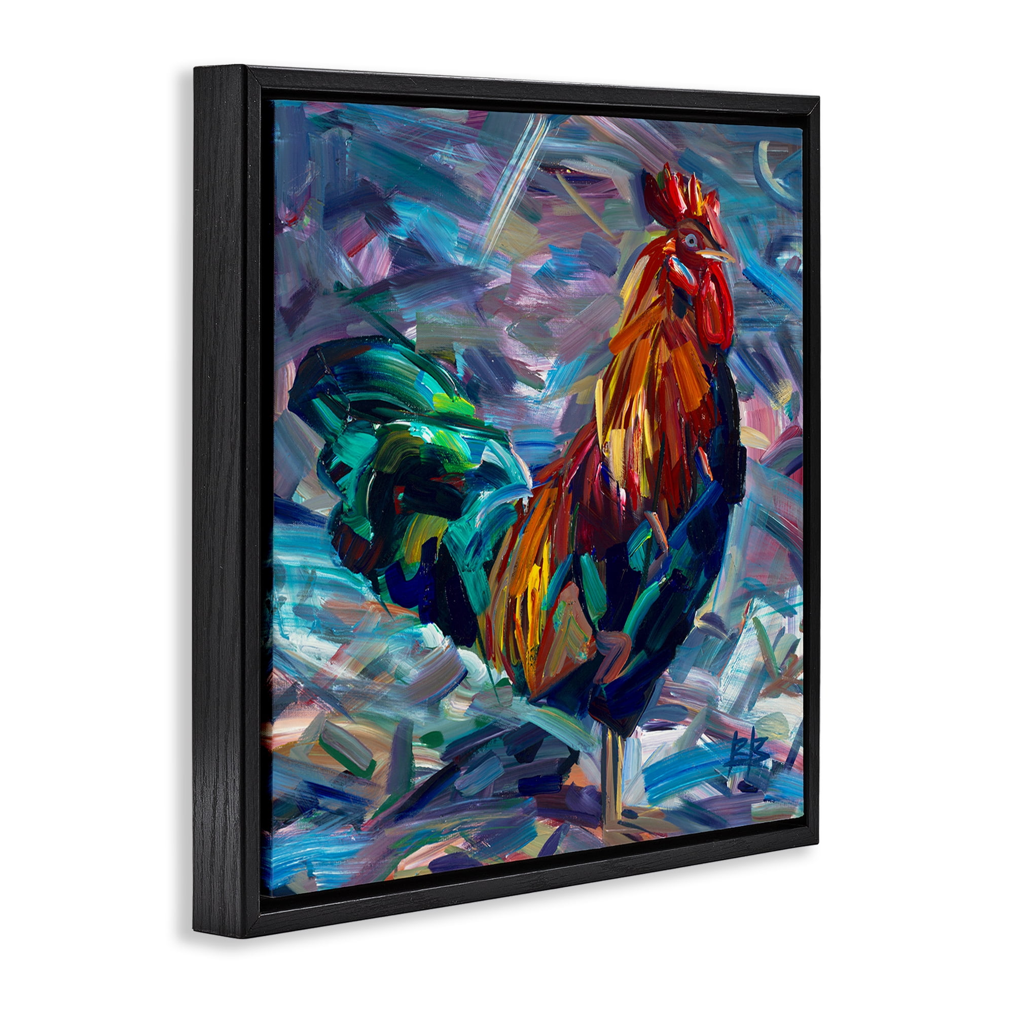 Stupell Industries Abstract Crosshatch Rooster Animals & Insects Painting Black Floater Framed Canvas Art Print Wall Art, 25 x 25