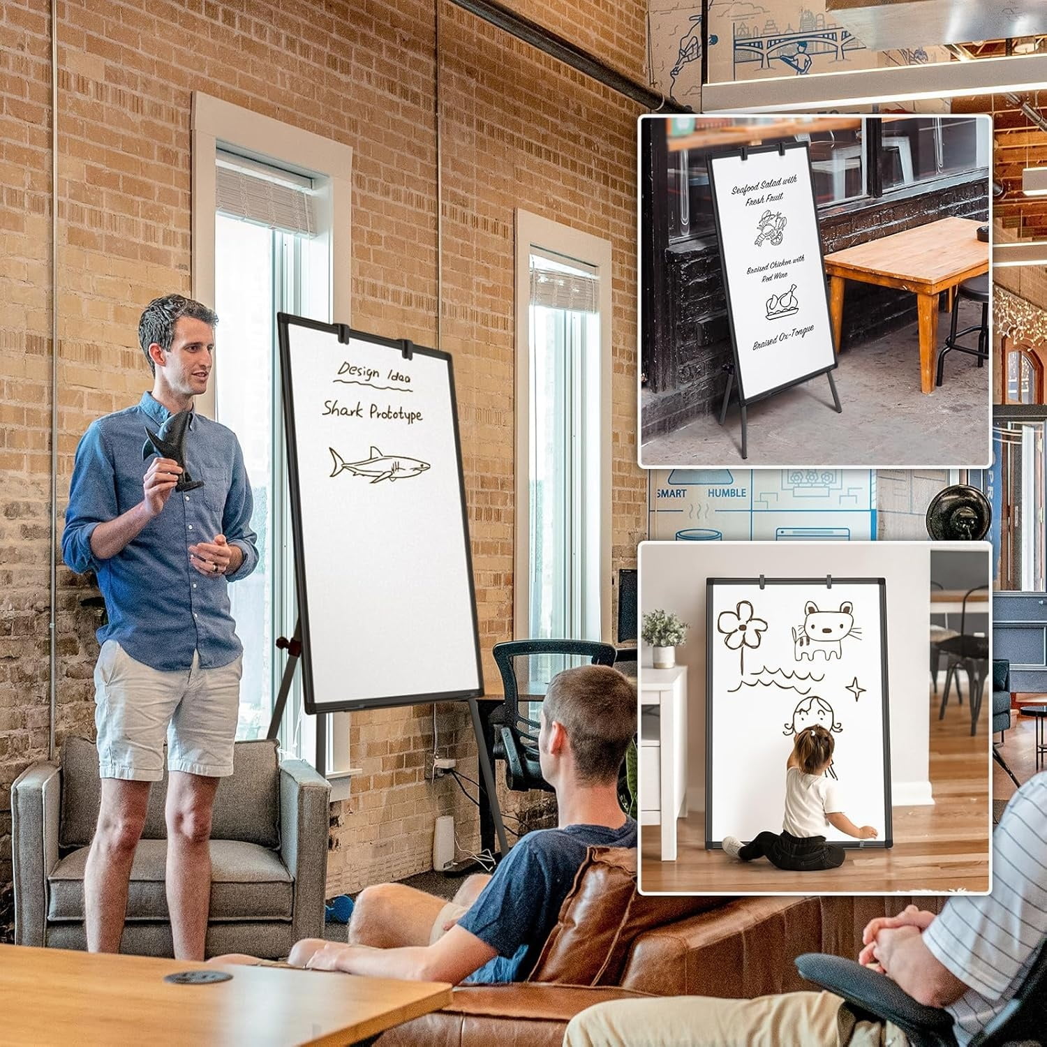 Easel Whiteboard - Magnetic Portable Dry Erase 36 x 24 Tripod Height Adjustable, 3' x 2' Flipchart Easel Stand White Board for Office or Teaching at Home & Classroom (36x24 White)