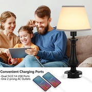 Oumilen Set of 2 Touch Sensor Touch Control Table Lamp, with 2 USB Charging Port, Black