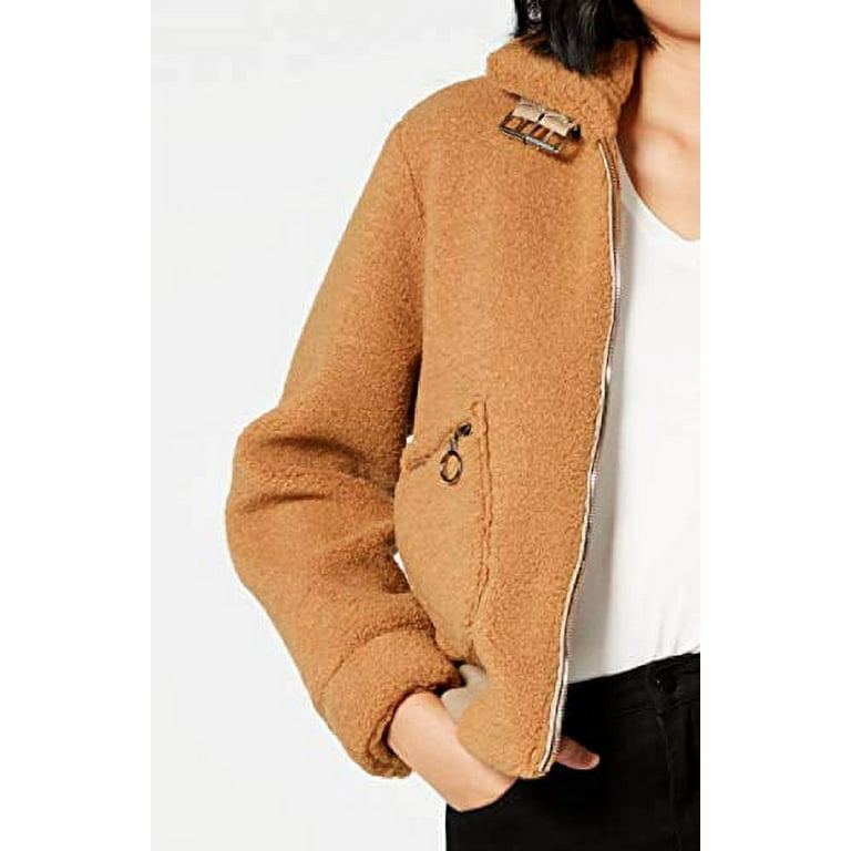 Camel teddy shop fur bomber jacket
