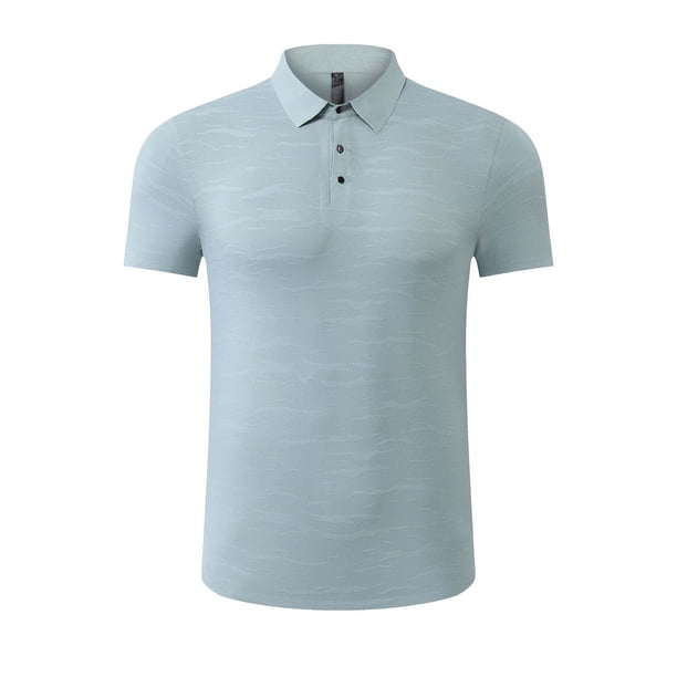 Tops para hombre, blusas y camisas de cuello redondo y manga corta para hombre, camiseta de manga corta de tejido laminado transpirable, sin costuras y con solapa de color liso de seda de hielo para h