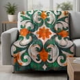 thumbnail image 2 of Green Burnt Orange Blanket Soft Cozy Warm Throw Blanket for Couch, Plush Fuzzy Flannel Fleece Blankets for Sofa, Boho Ethnic Flower Abstract Bed Blankets Lightweight Gifts for Women, 40"x60", 2 of 9