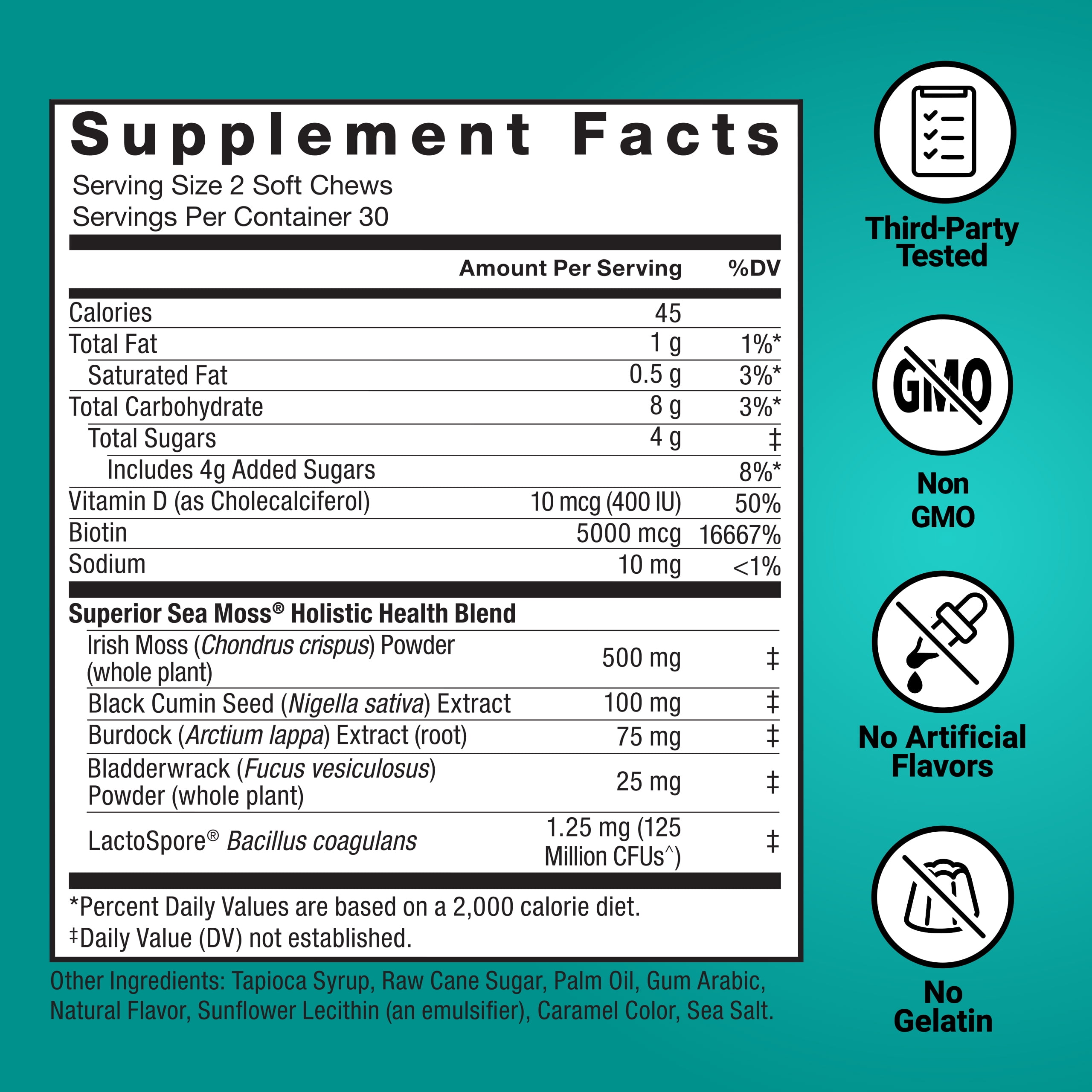 Force Factor Superior Sea Moss Gut Health + Skin Support with Irish Sea Moss, Probiotics, Biotin, Black Seed & Burdock Root, S’mores, 60 Soft Chews