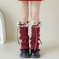 thumbnail image 2 of AWZXDE Girls Socks Autumn Winter Cute Fashion Bow Long Lace Trim Solid Color Knit Warm Knee High Socks - Soft and Stylish Red, 2 of 4
