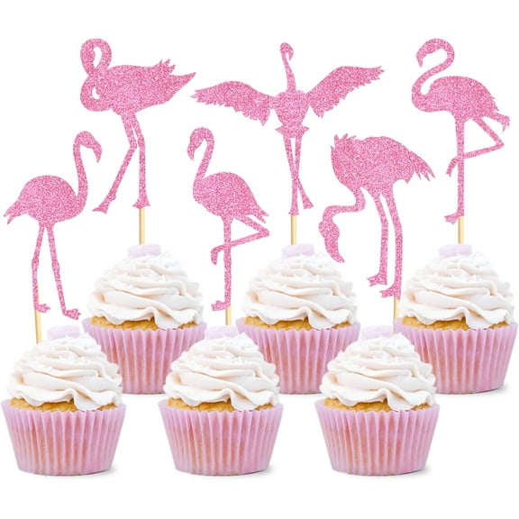 12pcs Flamingo Cupcake Toppers Tropical Flamingo Summer Hawaii Theme Party Birthday Wedding Party Cake Decorative Supplies