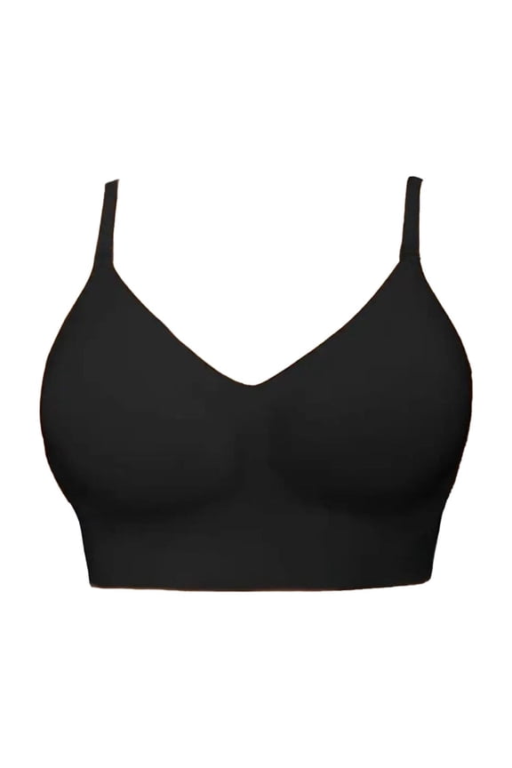 Low Back Bra V Neck Backless Bras for Women Padded Bralette Push Up Seamless Wire-free Bra Convertible Straps Black L