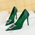 thumbnail image 3 of Zapatos de tacón ultraalto y delgado para mujer, boca baja, punta afilada, lacado, piel de serpiente, patrón clásico, hebilla de diamante de agua, zapatos de tacón individuales, 3 of 5