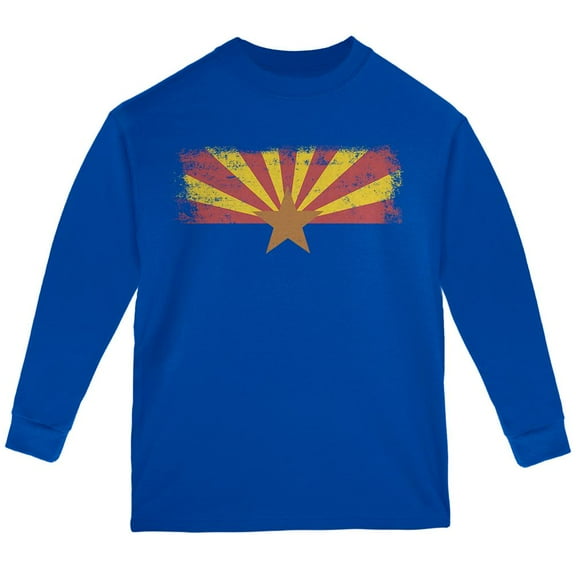 Born and Raised Arizona State Flag Youth Long Sleeve T Shirt Royal YMD