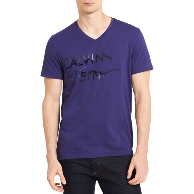 Calvin Klein Playera gráfica con Logo Distorsionado para Hombre, Púrpura, Grande Calvin Klein Camiseta gráfica