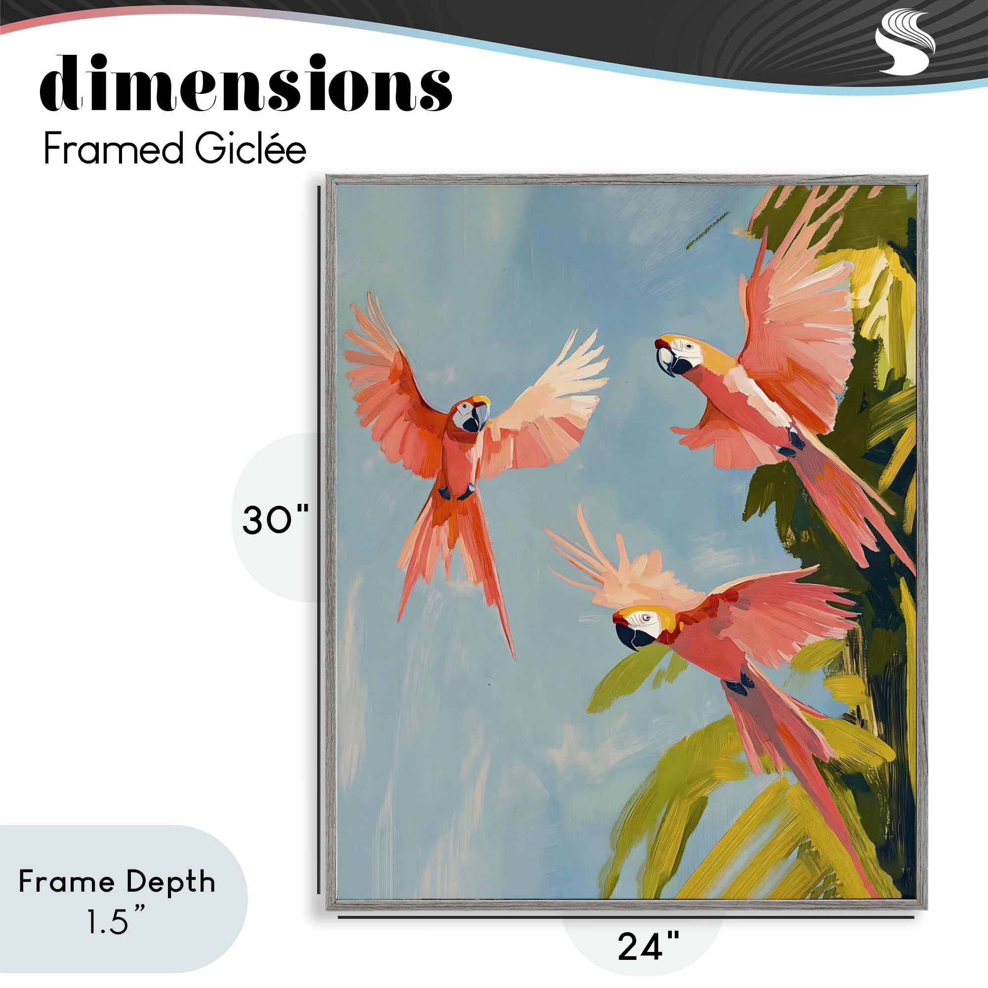 Stupell Industries Botanical Parrots in Flight Gray Framed Giclee Art, design by The Prints Vibe
