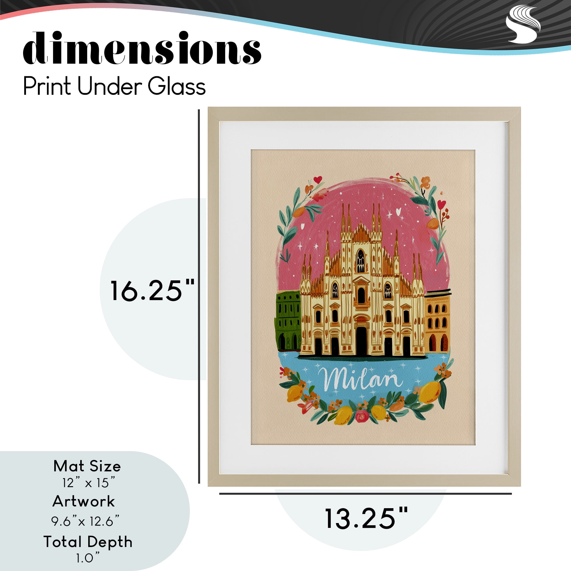 Floral Bordered Milan Birch Framed Print Under Glass, design by Yen