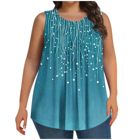 WRKEKC Tank Top for Women Polka Dot Print Crew Neck Plus Size Sleeveless Summer Tank Casual Loose Fit Lounge Top